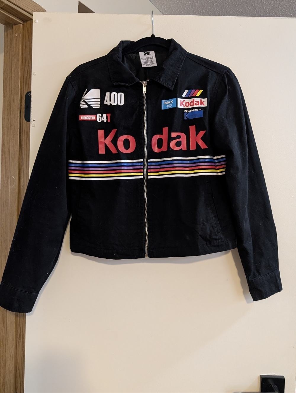 Kodak Black Racer Bomber Jacket with Multicolor Stripes and Red Logo